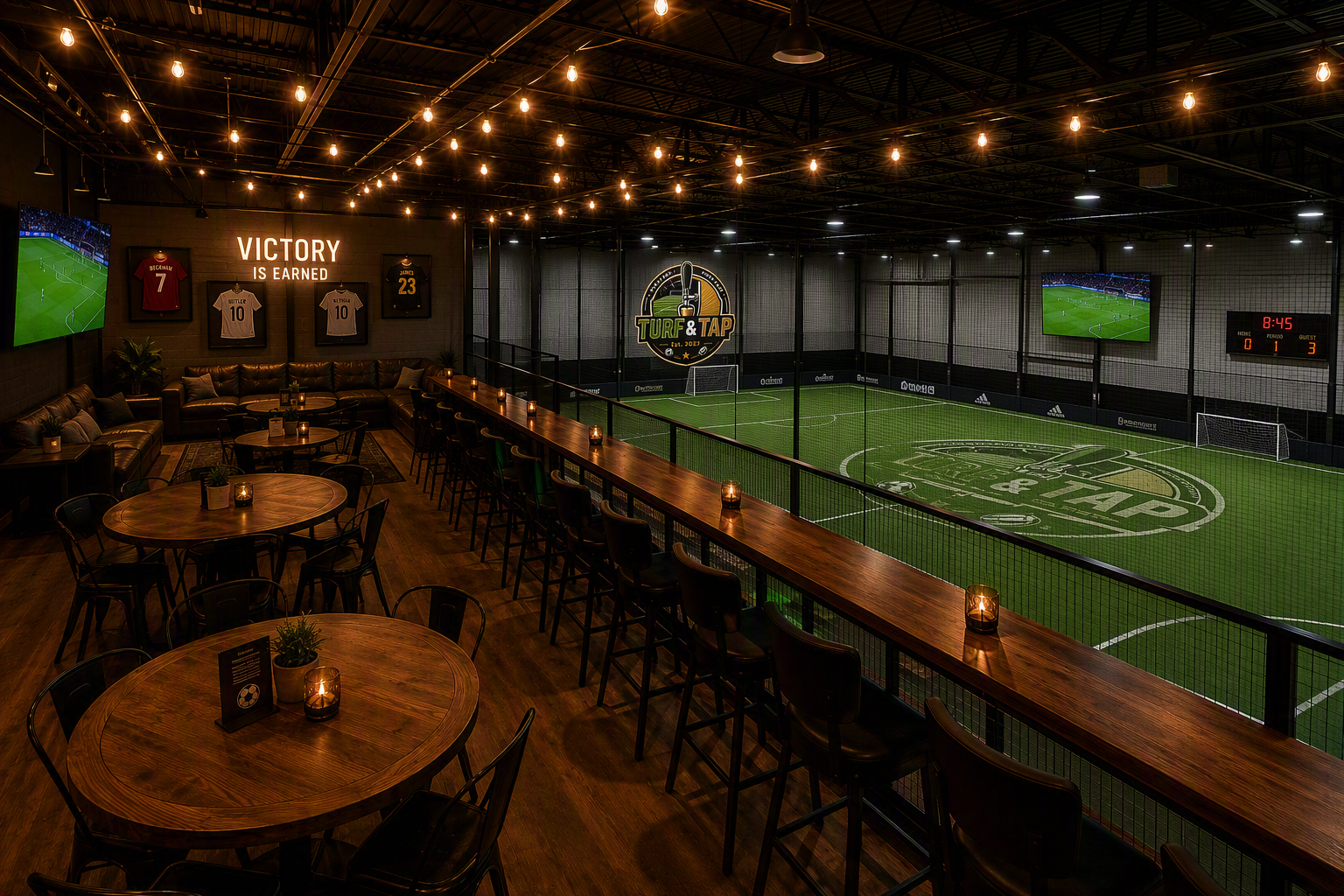 Turf & Tap — Elevated viewing deck overlooking the field